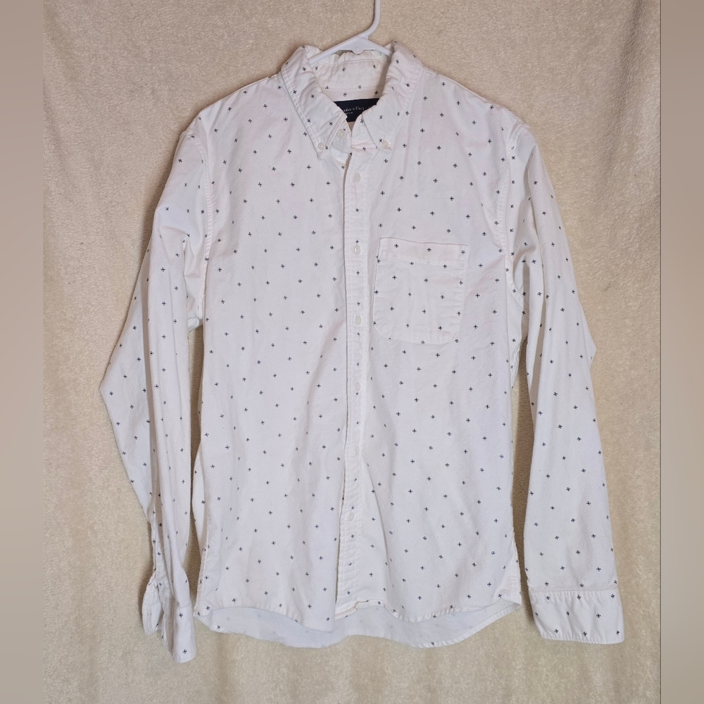 Ambercombie & Fitch Men's Button Down Shirt Longsleeve White with Black squares